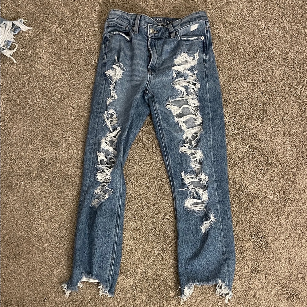 American Eagle Outfitters Ripped Blue Straight Leg Jeans